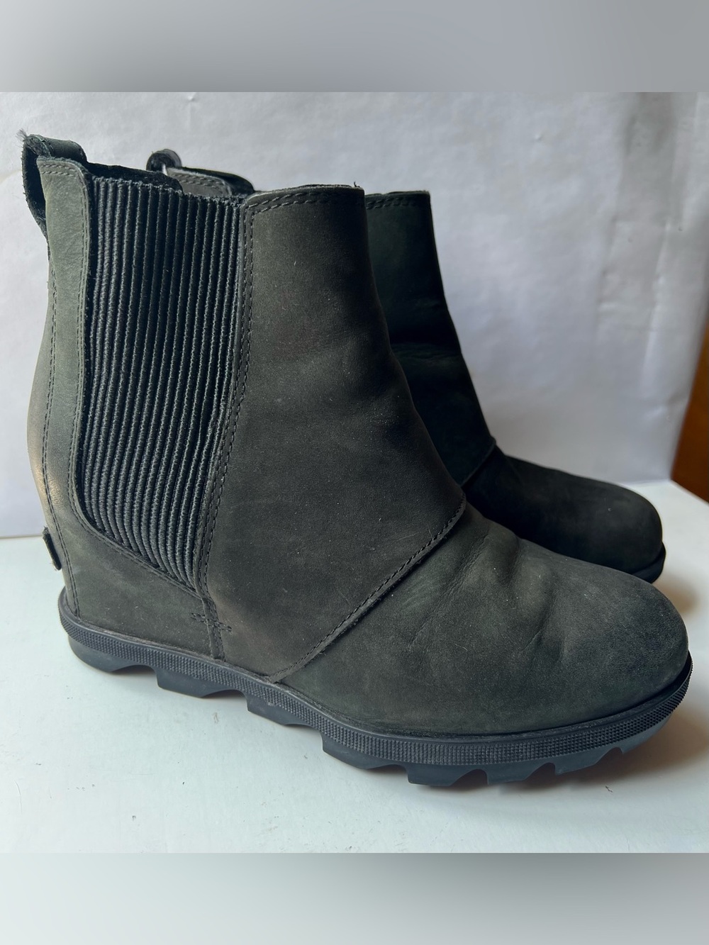 Sorel Joan Of Arctic Rhapsody Lot Black Camel Leather Chelsea Wedge Boots - 7.5 - Picture 8 of 13